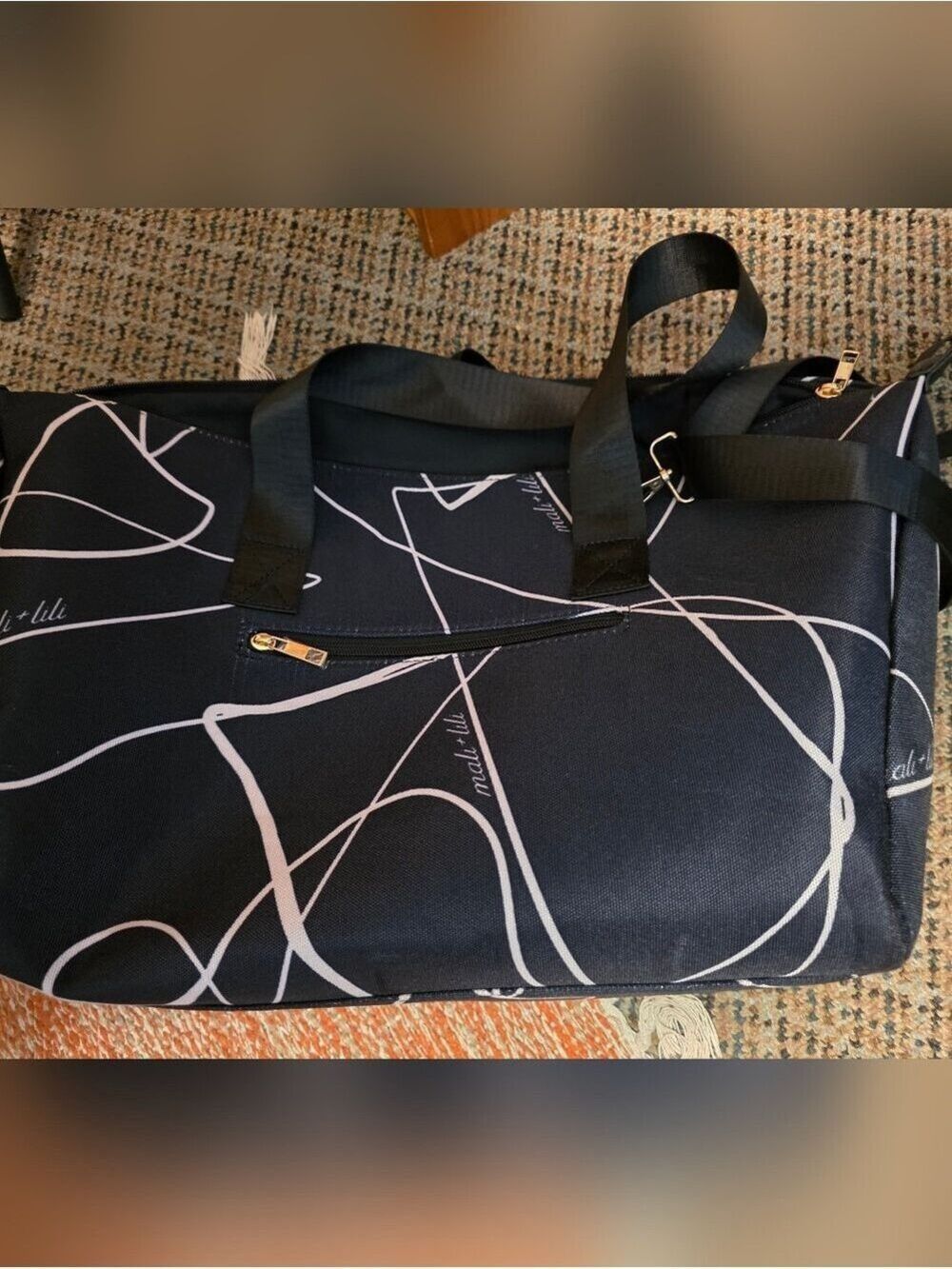 Mali + Lilli Black Canvas Tote Abstract White Lines #PUR11 - Picture 8 of 11
